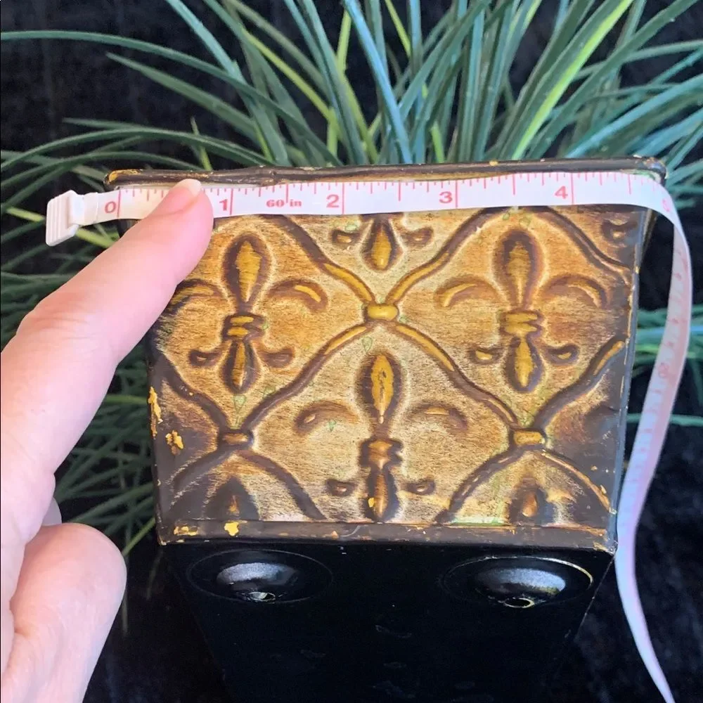 Decorative Green Faux Plant in Brown and Golden Fluer de Lils Planter